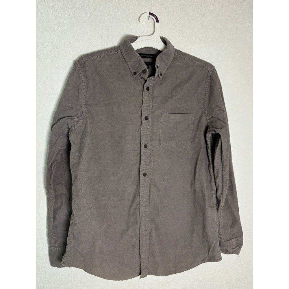 Banana Republic Mens Slim Fit Corduroy Button Down Shirt Grey Size M Long Sleeve